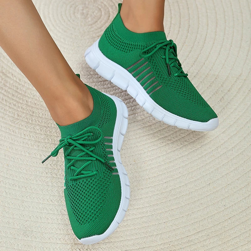 BXOXO Mesh Breathable Soft Sole Sneakers Women Lightweight Non-Slip Running Walking Shoes Woman 2024 Spring Casual Lace Up Flats Shoes