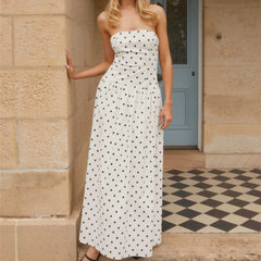 BXOXO Women's Strapless Dress Stylish Dot Print/Floral Print Sleeveless Tube Long Dress for Summer Holiday Party Clubwear