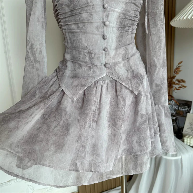 Bxoxo Women A-line Luxury Dress Elegant Long Sleeve Mini Evening Dress Harajuku Vintage 90s Y2k One Piece Frocks 2000s Clothes Autumn