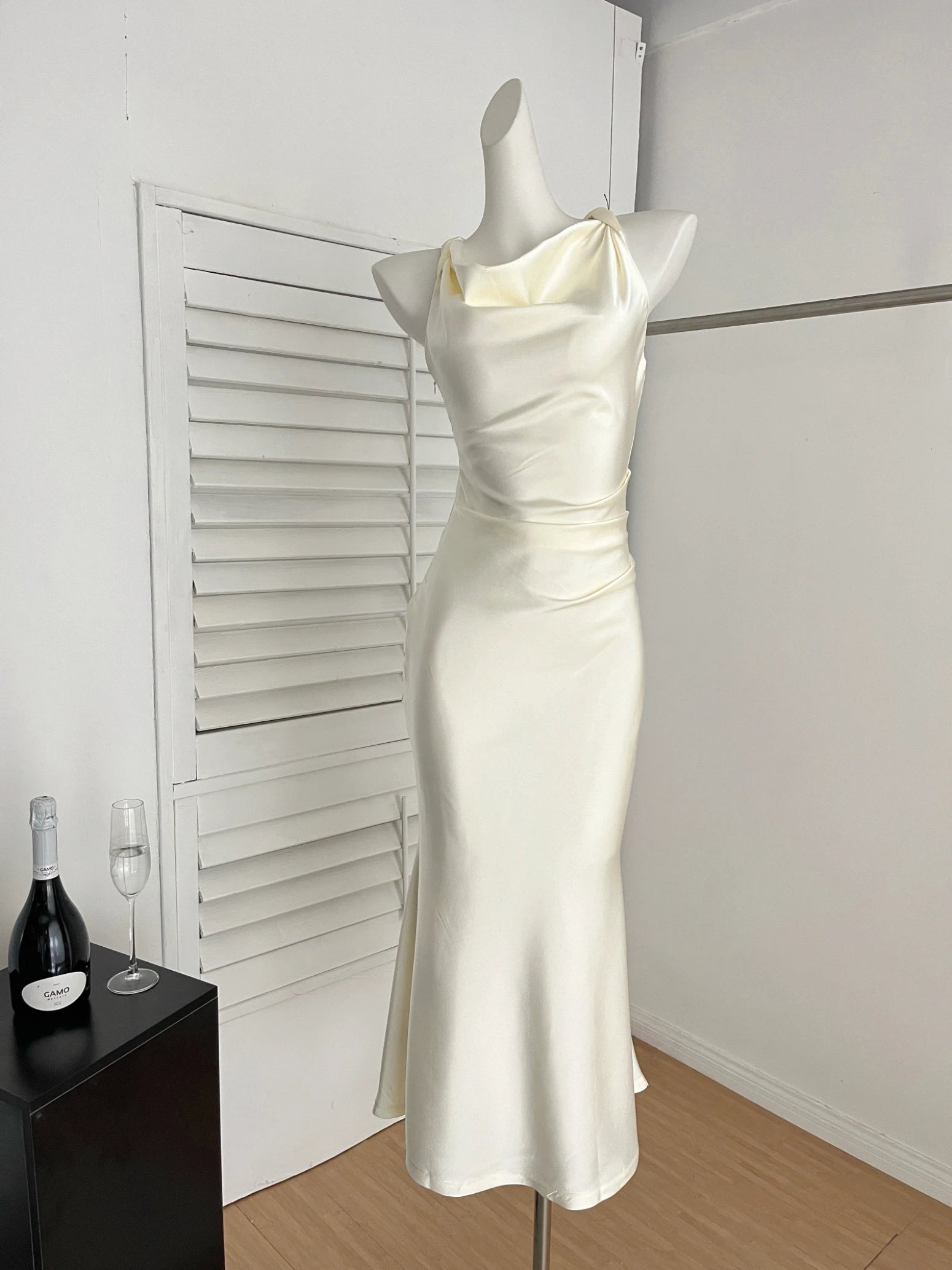 Bxoxo Women's Elegant Summer Party French Dresses Sexy Satin Swing-Collar Slim Bodycon Evening Mermaid Dress Chic Prom Female Clothes