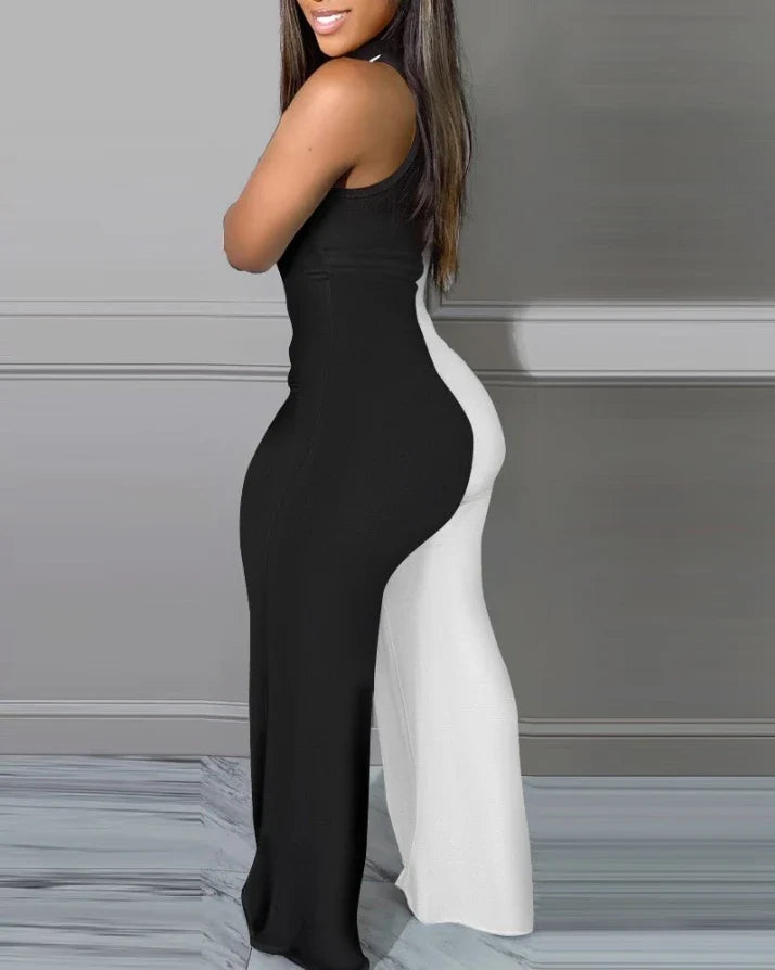 BXOXO Colorblock One Shoulder Long Sleeve Jumpsuit Sexy Skinny Jumpsuit Women Sexys Female One-pieces New Fashion Rompers