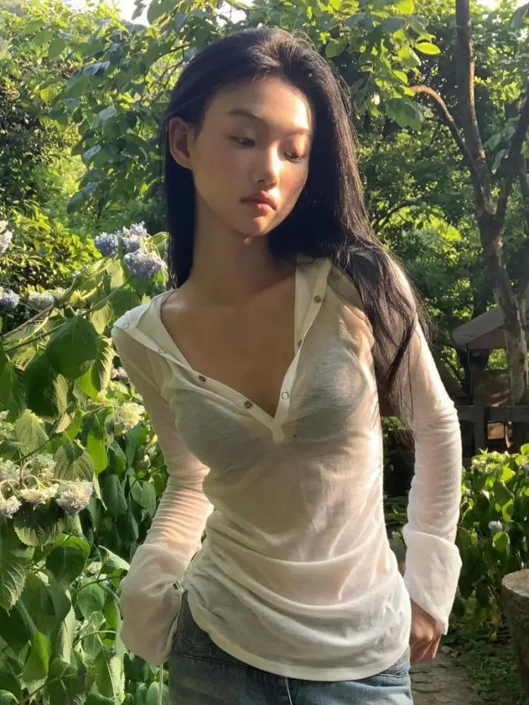 BXOXO Hooded T Shirt Women Clothes Long Sleeve See Through Slim 2000s Clothes Y2k Tees Female Clothing Chic Spring Tops Korean