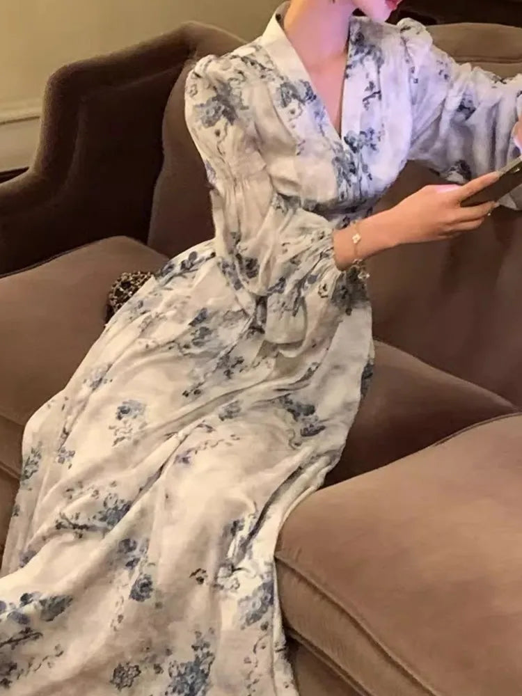 BXOXO Women Fashion Casual A-Line Print Long Dress Spring Summer Vintage Elegant Party Birthday Clothes Female Vestidos Wedding Robe
