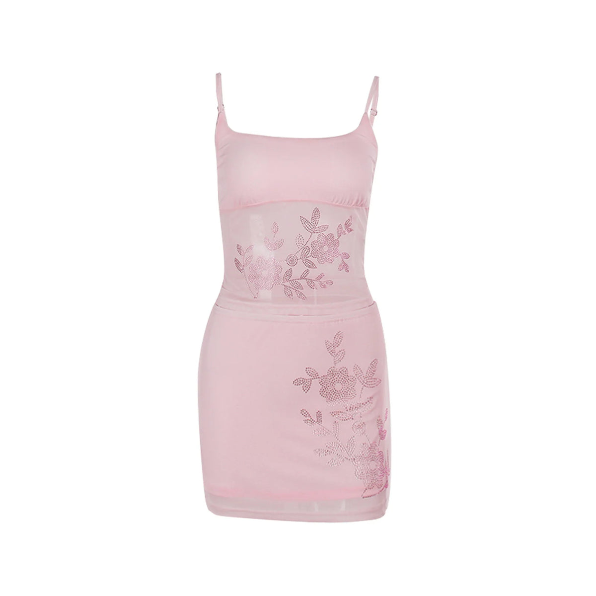 BXOXO Women Summer 2 Piece Skirt Set Rhinestone Flower Scoop Neck Crop Spaghetti Strap Tops Low Rise Mini Bodycon Skirt