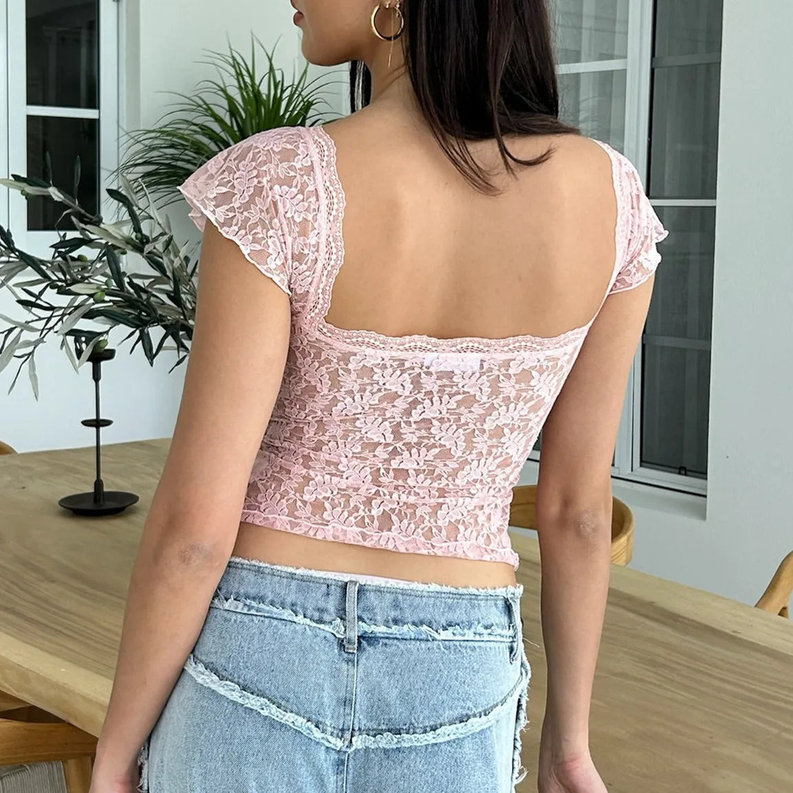 BXOXO Women's Lace Crop Tops Fashion Cap Sleeve Sweetheart Neck Tie-up Front Slim Fit T-Shirts Summer Vintage Blouses