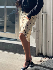 Bxoxo Elegant Ladies Polka Dot Midi Skirts Kawaii Ruched Stitching Straight Skirts for Women Summer Streetwear Casual Clothing