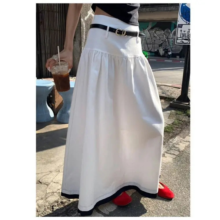 Bxoxo Korean Style White Skirts Women Elegant Harajuku Black Long Skirts Vintage Fashion Casual Basic Midi Skirt Streetwear