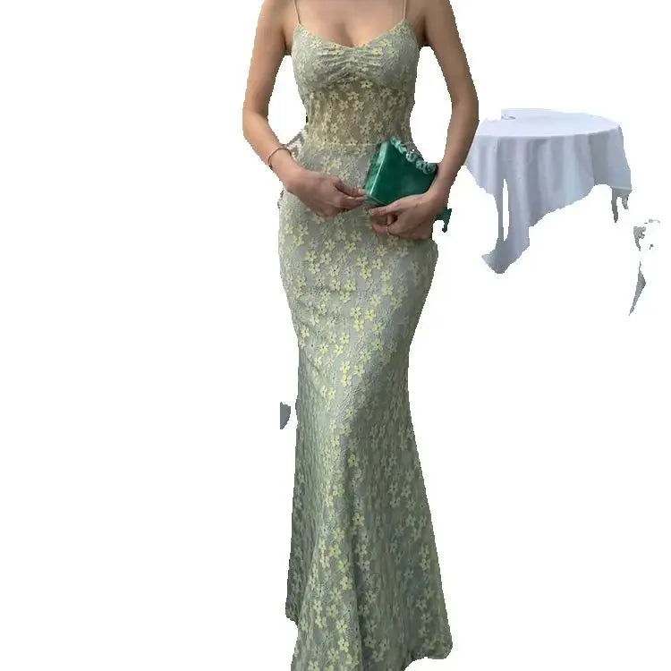 BXOXO Elegant Dress Women Jacquard Sleeveless Flower Backless Fashion Low-Neck See Through Vacation Birthday Party Vestidos