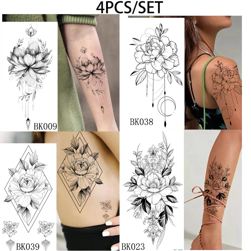 BXOXO Temporary Rose Flower Skin Tattoo Stickers Removable Blossom Flase Tattoos for Apart arm and shoulder Neck Back Flower Tattoos