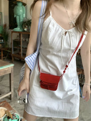 Bxoxo White Bow-Knot Strap Dr Women's Summer Slimming A-Line ort Skirt Waist-Cinching Korean Sle Commute Dr