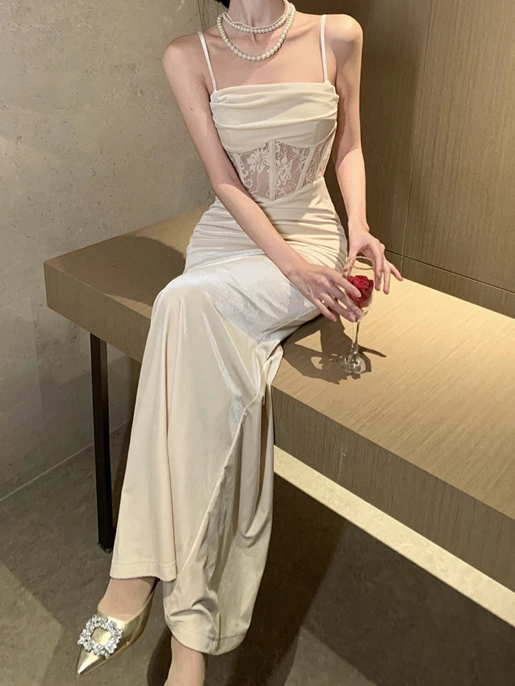 Bxoxo Sexy Women Bodycon Casual Solid Slim Long Dress Spaghetti Strap Vintage Elegant Party Prom Dresses Female Clothes Robe Vestidos