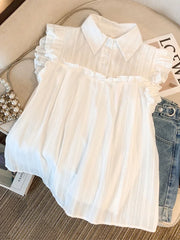 Bxoxo Elegant Sweet White Shirt Women Casual Ruffles Flying Sleeve Blouse Summer Cute Loose Design Female All Match Vintage Tops