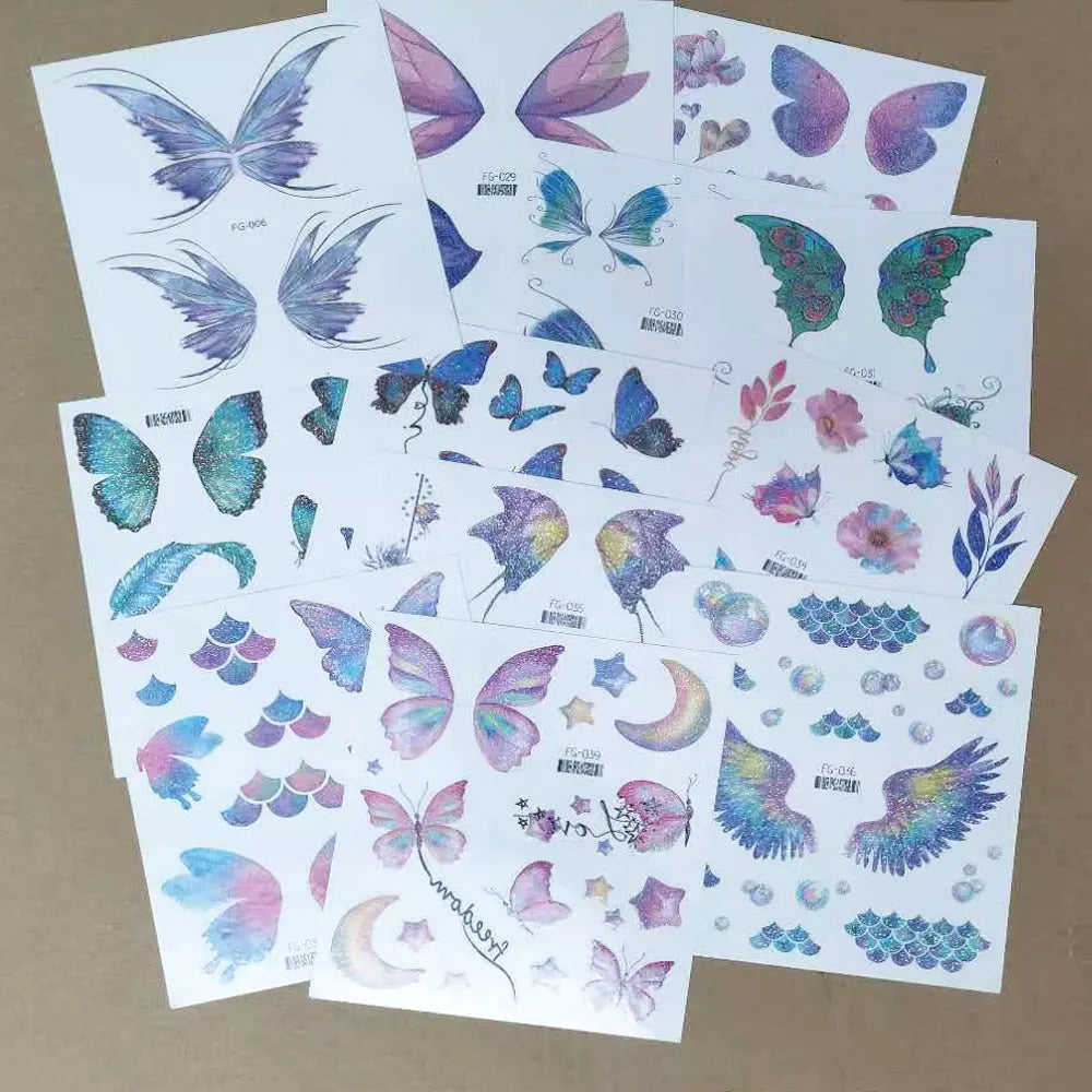 BXOXO 1 Sheet Flash Butterfly Temporary Tattoo Sticker for Eye Face Makeup Fairy Body Art Waterproof False Tattoo for Women