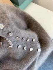 Bxoxo Gray Stand Collar Sweater for Women Korean Chic Double Breasted Zipper Knitted Cardigan Autumn Thick Warm All Match Soft Jumper