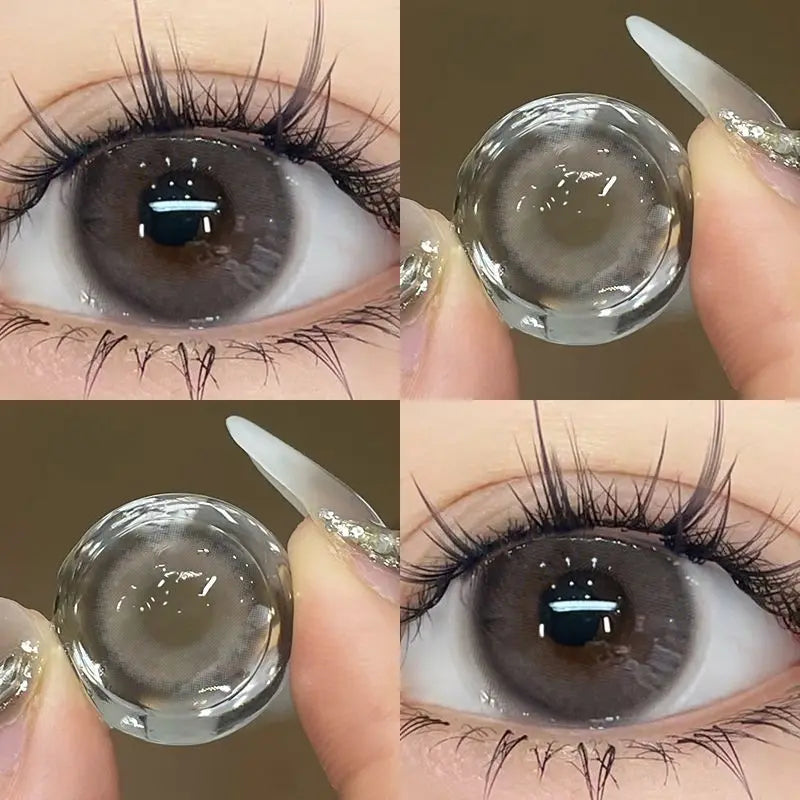 BXOXO 1Pair Myopia New Freshly Colour Contacts Lenses Large Diameter14.5mm Natural Eye Lenses Beauty Pupil Brown Gray Lenses