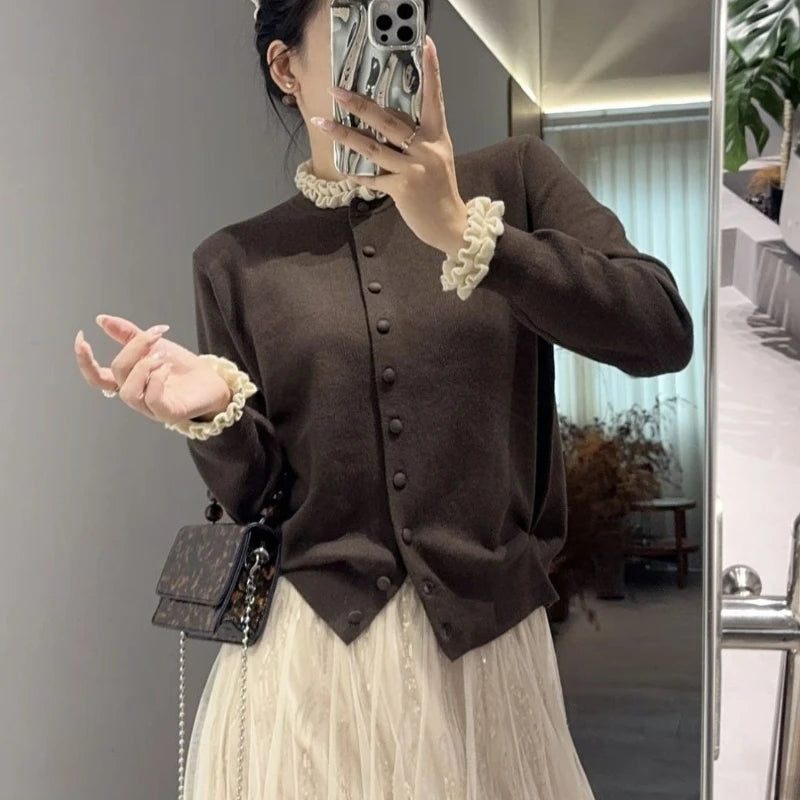 Bxoxo Sweet Korean Style Sweaters Cardigan Elegant Kawaii Gray Knitted Cardigan Preppy Style Autumn Winter Sweater Aesthetics