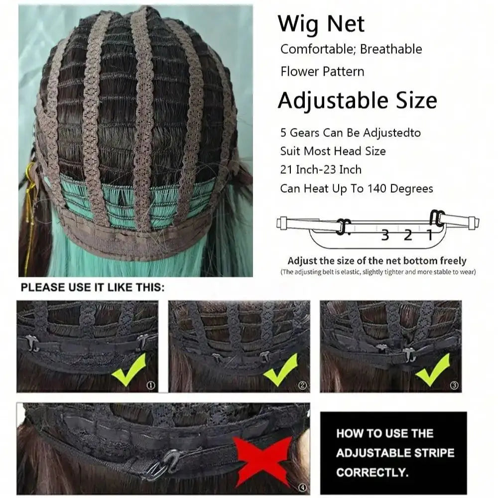 BXOXO Women Synthetic Long Straight Green Brown Layered Ombre Mix Wig Lolita Cosplay Fluffy Hair Wig for Daily Party