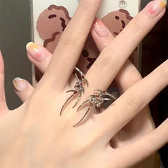 BXOXO Rock Spider Ring Red Zircon Crystal Liquid Metal Silver Color Open Ring For Women Rock Party Jewelry Hip Hop Accessories