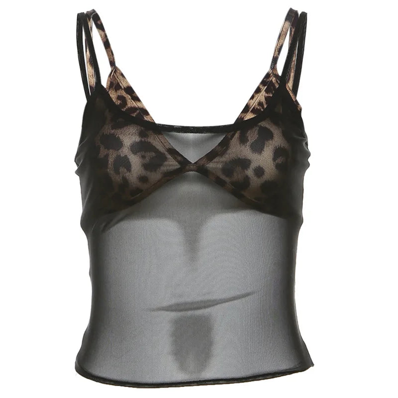 Bxoxo 2 Piece Set Tops for y2k Women Clothes Leopard Print Spaghetti Strap Sleeveless Camisole and Tanks 2000s Party Clubwear