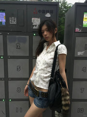 Bxoxo Korean Style Shirt And Blouse Polka Dots Short Sleeve Casual Shirt Y2k Japanese 2000s Retro Shirt Vintage Tops Outfit
