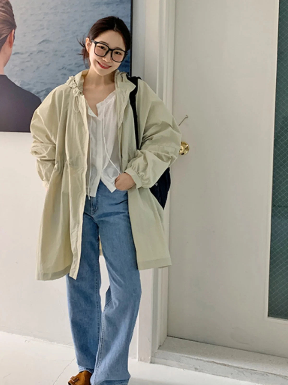 Bxoxo Chic Lace irt Women's ort Korean Sle oulder Insert Sves White Slimming Top V-Ne Long Sve Commute Faion