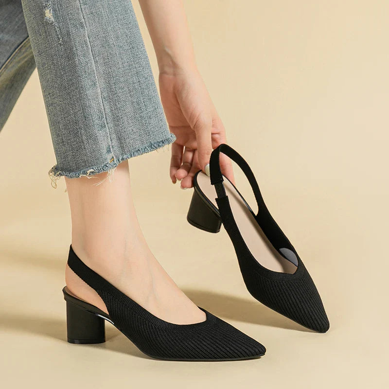 BXOXO Large Women's High Heel Sandals Fashion Stripes Soft and Breathable Knitted Round Thick Heel Shoes 2023 New (High Heel 5cm)