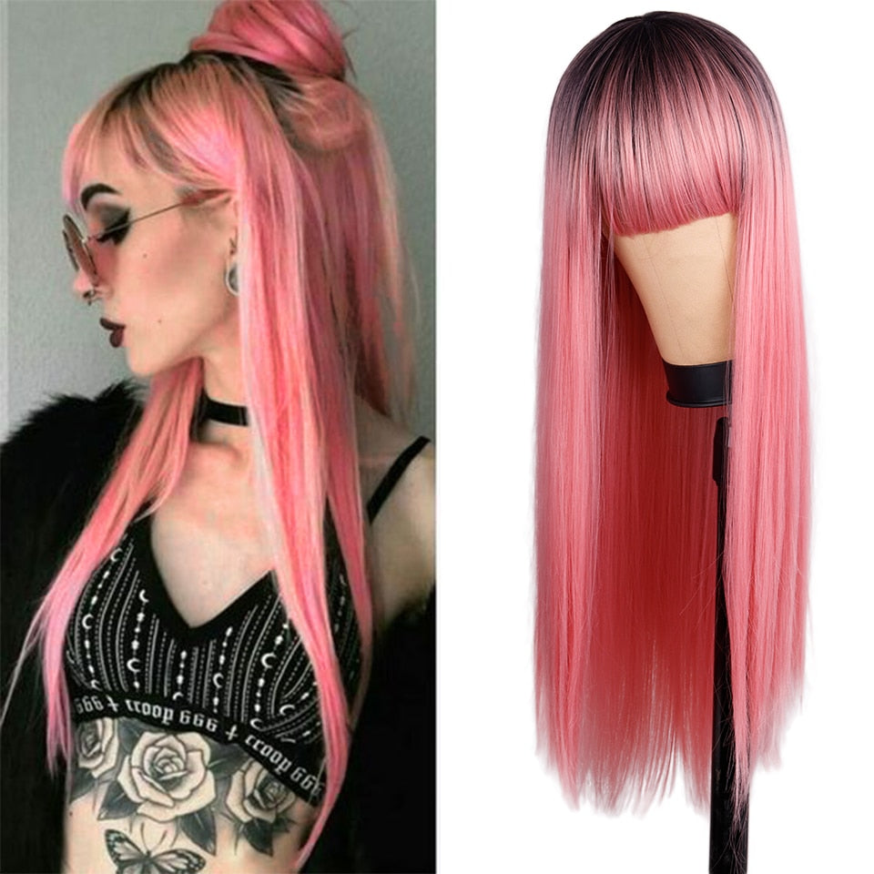 BXOXO Synthetic Blonde Wig with Bangs Short Wigs for Women Golden Wig Straight Bob Wig Natural Heat Resistant Wigs 11 Inches for Party