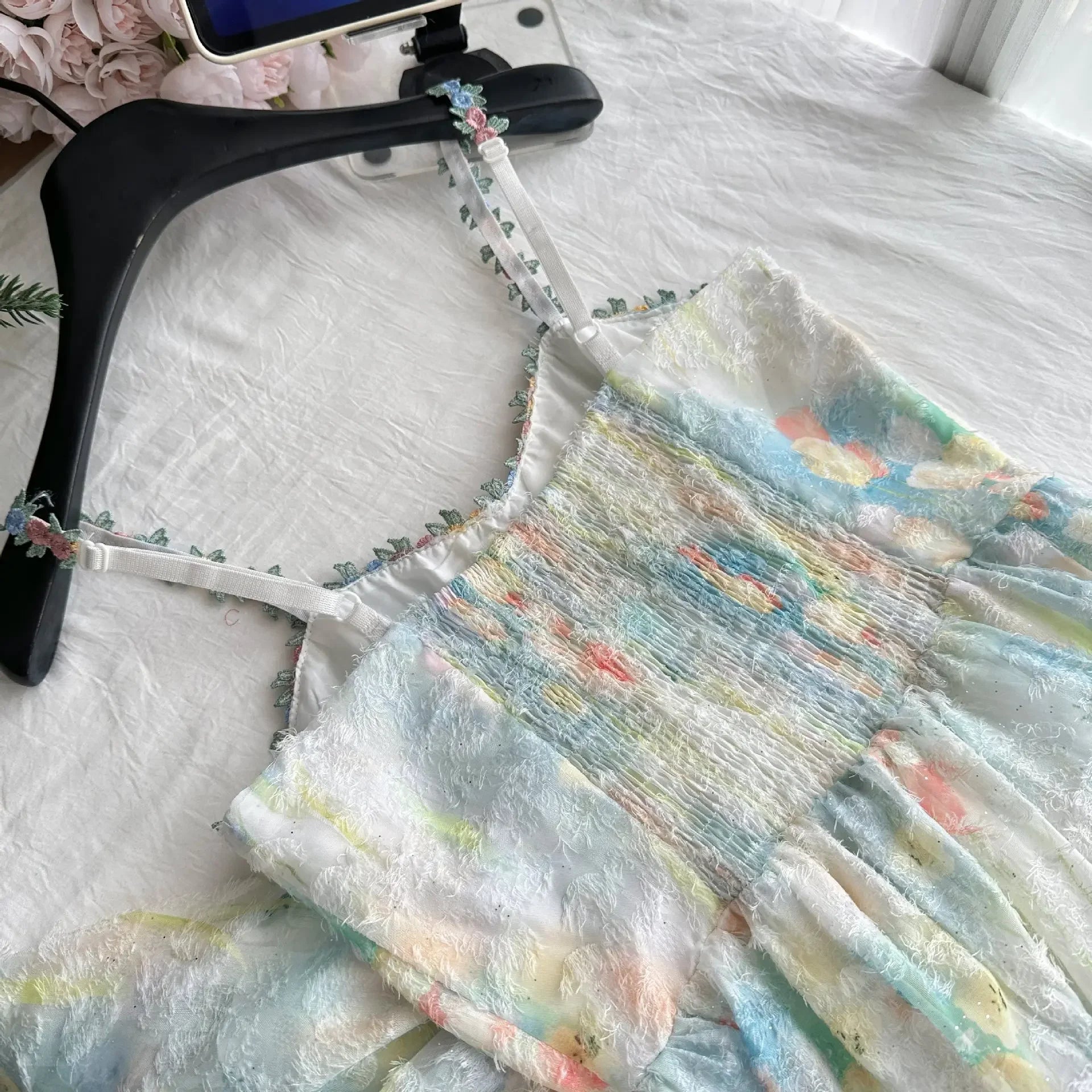 Bxoxo French Style Floral Print Summer Long Dress Sleeveless Princess Sleeve Polo Collar Regular Waistline Spring Outing Travel Clothe