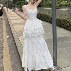 Bxoxo New 2025 Floral Bud Two-Piece Set Cold Tone Elegant Spring Halter Skirt Set Gentle Style Women's Cotton Floor-Length Skirt
