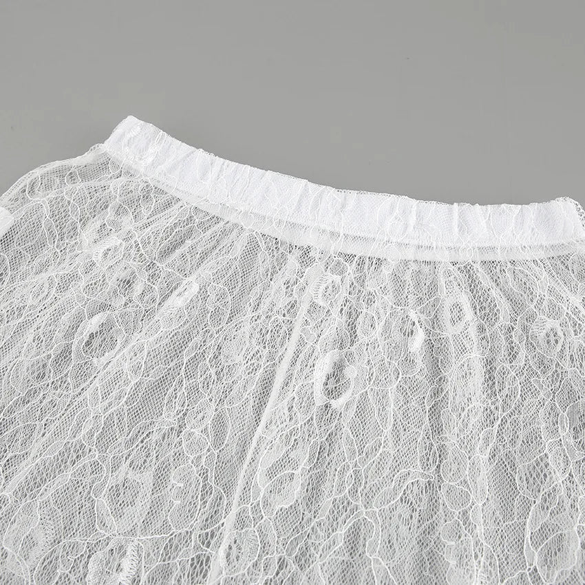 Bxoxo New Jacquard Lace Sheer Long Skirt Women Elastic Waist White Sexy Transparent Maxi Skirts Female Streetwear Fashion Faldas Jupe
