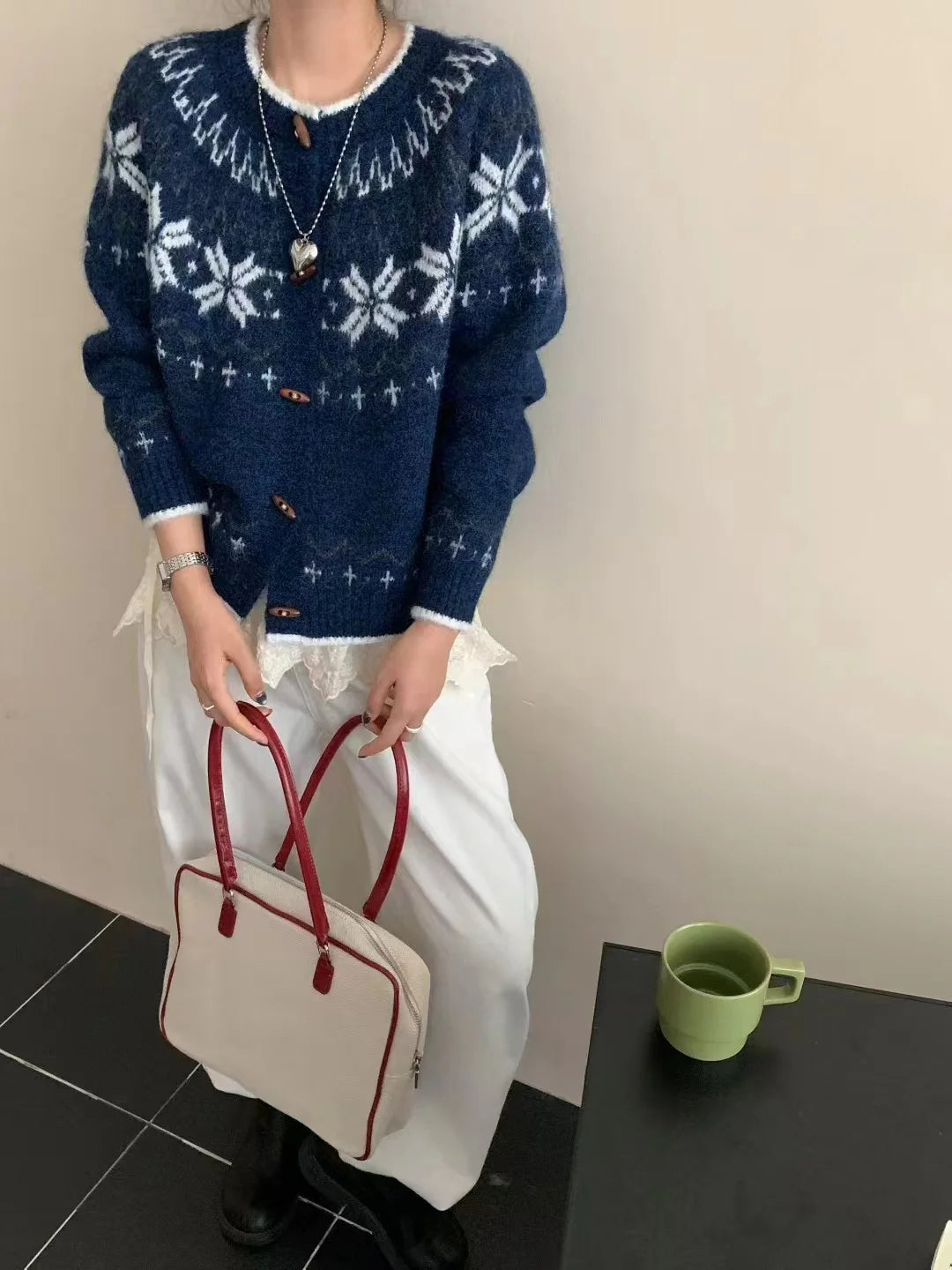 Bxoxo Soft Knit Button Up Cardigan Women Fair Isle Sweater Jacket Ladies Teen-Girl Fall Winter Christmas Knitwear Casual Chic Outfit