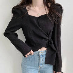 Bxoxo Tops for Women Elegant Social Clothes Korean Style Womens Shirt & Blouse Spring Long Sleeve White Chic Streetwear S Pretty Cute