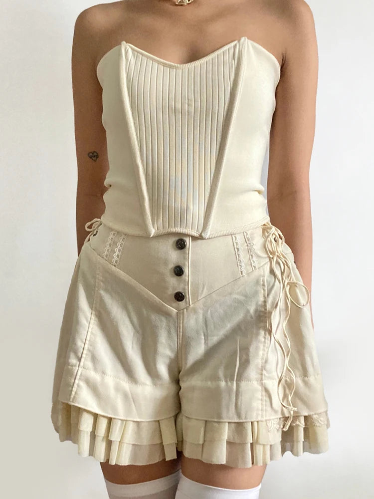 BXOXO Mesh Patchwork Hot Sweet Shorts Gentle Cute High Waist Women Y2K Coquette Aesthetic Summer Casual Mini Short Pants