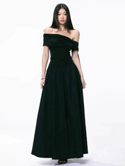 Bxoxo Elegant Hepburn Style Slash Neck Women Midi Dress Y2K Sexy One Shoulder Sleeveless Black Dress Summer Evening Party Vestidos