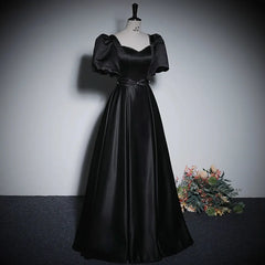 BXOXO Elegant Satin Black Evening Dresses Beaded Ruched Sweetheart Short Sleeves Formal Party Gowns Long Prom Dresses Robe De Soirée