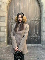 Bxoxo Faux Wool Suit Coats Women Y2K Winter Thick Warm Double Breasted Casual Jackets Korean Streetwear Lapel All Match Female Outwear