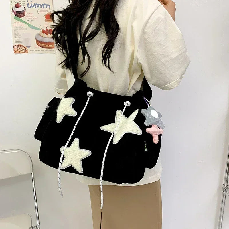 BXOXO Girls Cute Star Print Shoulder Bags Women Japanese Casual Fashion Crossbody Bag Y2k Streetwear Tote Bags for College Student