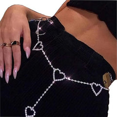 BXOXO Rhinestone Body Chains Belt Crystal Waist Chains Heart Pendant Summer Beach Waist Body Jewelry Festival Belt Belly Jewelry Women