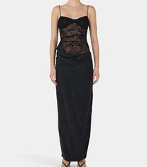 BXOXO Women Spaghetti Strap Long Dress Sexy Lace Patchwork Bodycon Backless Dress Party Club Elegant Ladies Sundress
