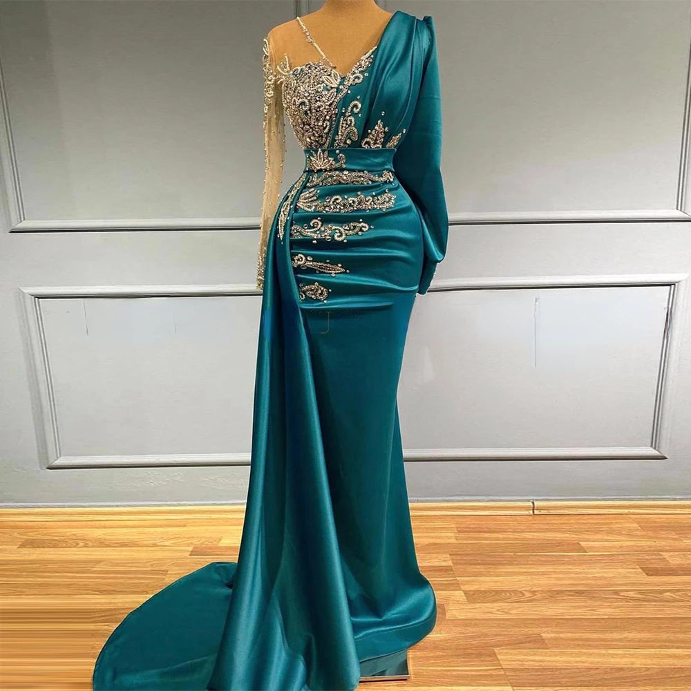 BXOXO prom dresses 2025 Sexy Formal Gowns Sheer Tulle V-Neck Long Sleeves Beading Applique Party Dresses For Lady Celebrity Evening Dress