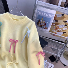 Bxoxo Sweet Bow Women Knit Sweaters Autumn New Loose Lazy Style Casual Pullover Y2K Korean Chic Warm All Match Soft Jumper Mujer