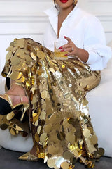 Bxoxo Plus Size Women Formal Skirts Elegant Gold Silver Long Sequin Party Club Evening High Waist Skirts Female Casual Cocktail Skirts