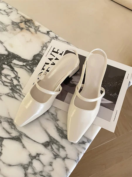 BXOXO Open Shoes Heel Low Sandals Woman Leather Shallow Mouth Suit Female Beige Soft All-Match Low-heeled Comfort Black Closed Girls P