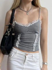 BXOXO Sweet Patchwork Lace Trim Camis Top Sexy Slim Slash Neck Sleeveless Tank Tops Women 2024 Summer Fashion Streetwear Lady