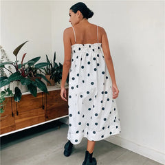 BXOXO Y2k Polka Dot Smocked Tiered Maxi Dress Bow Tie Shoulder Boho Midi Sun Dress Casual Beach Long Dresses for Women
