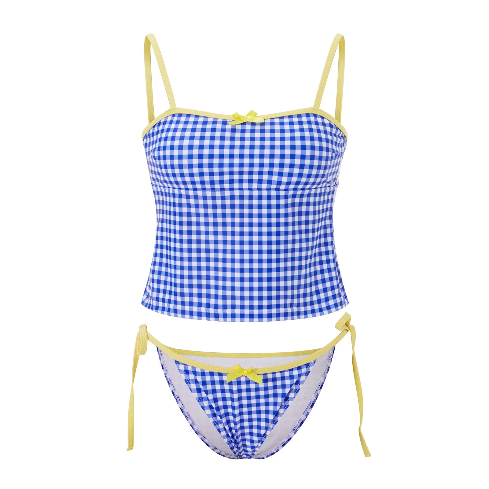 BXOXO Women Plaid Bikini Set Square Neck Spaghetti Strap Crop Tops Tie-up Low Rise Thongs 2 Pcs Bathing Suit Outfits
