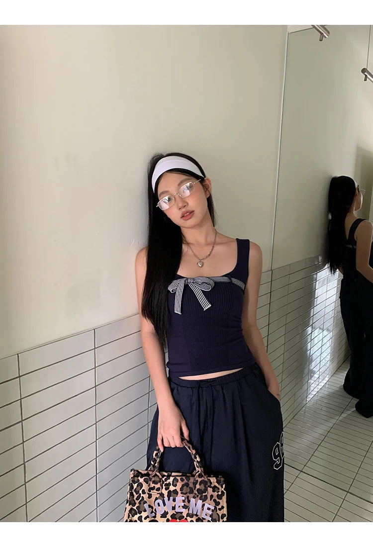 BXOXO Summer Y2k Vintage Tank Tops Sleeveless Streetwear Knit Crop Tops Patchwork Outwear T Shirt Women Backless 2000s