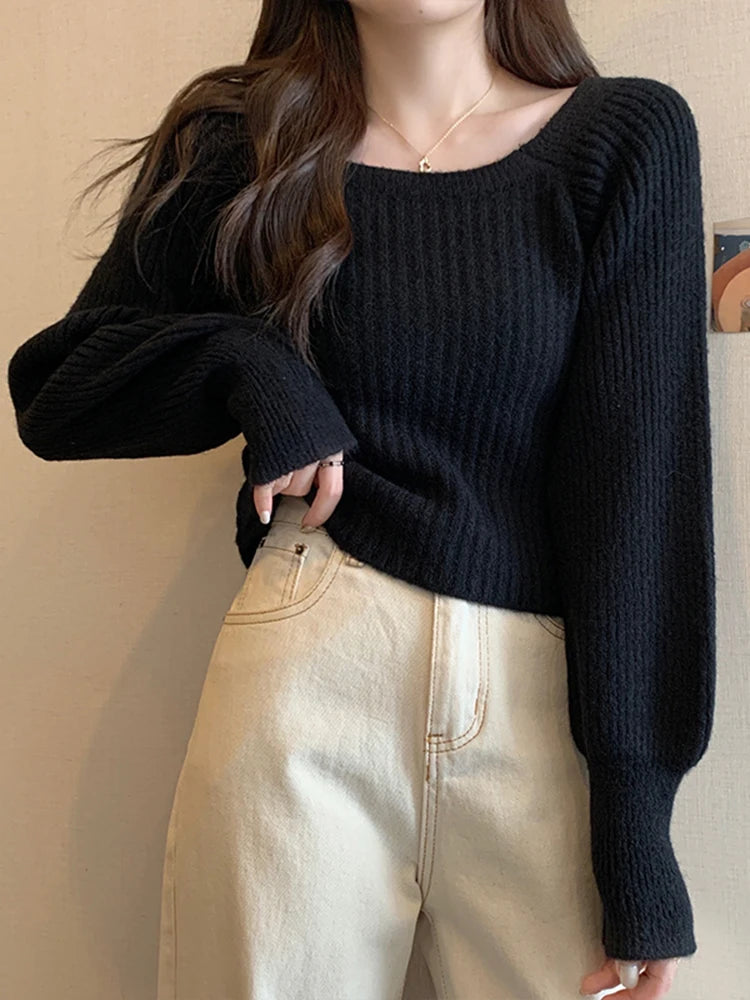 Bxoxo Autumn Winter Loose Women Sweaters Casual Soft Long Puff Sleeve Pullovers Jumpers Knitwear Basic Sweater For Women Tops
