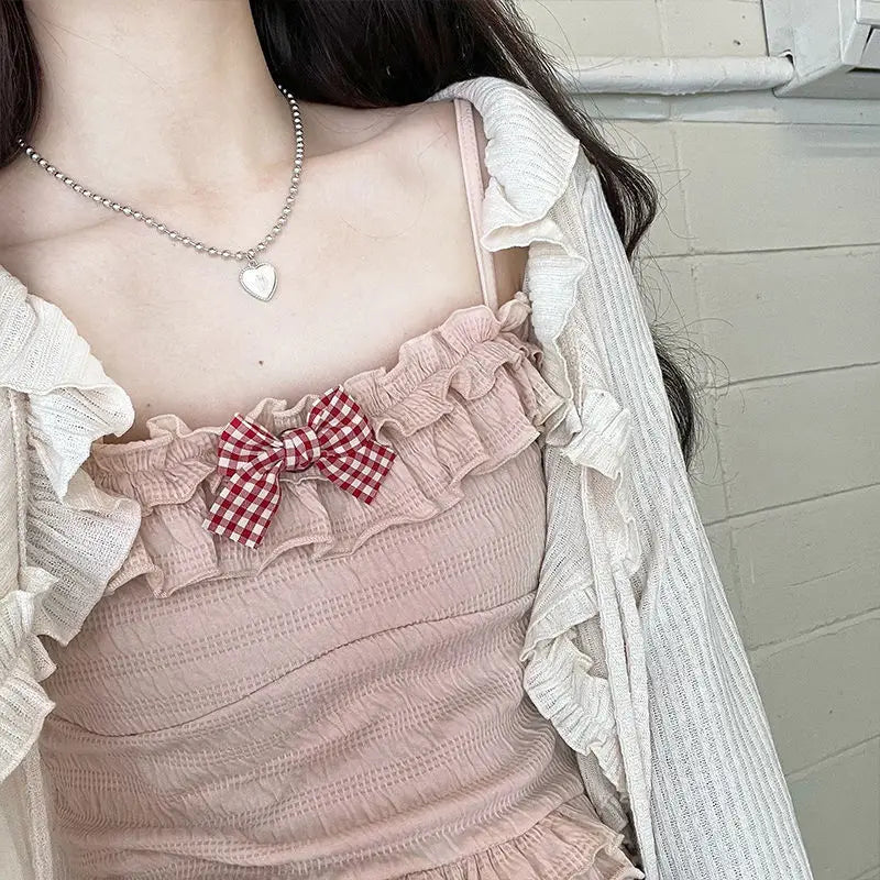 BXOXO Kawaii Candy Color Crop Top Women Japanese Lolita Sweet Tank  Boe Ruffle Short Tee Shirt All Match Cute s Summer