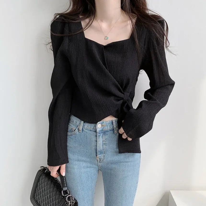 Bxoxo Tops for Women Elegant Social Clothes Korean Style Womens Shirt & Blouse Spring Long Sleeve White Chic Streetwear S Pretty Cute